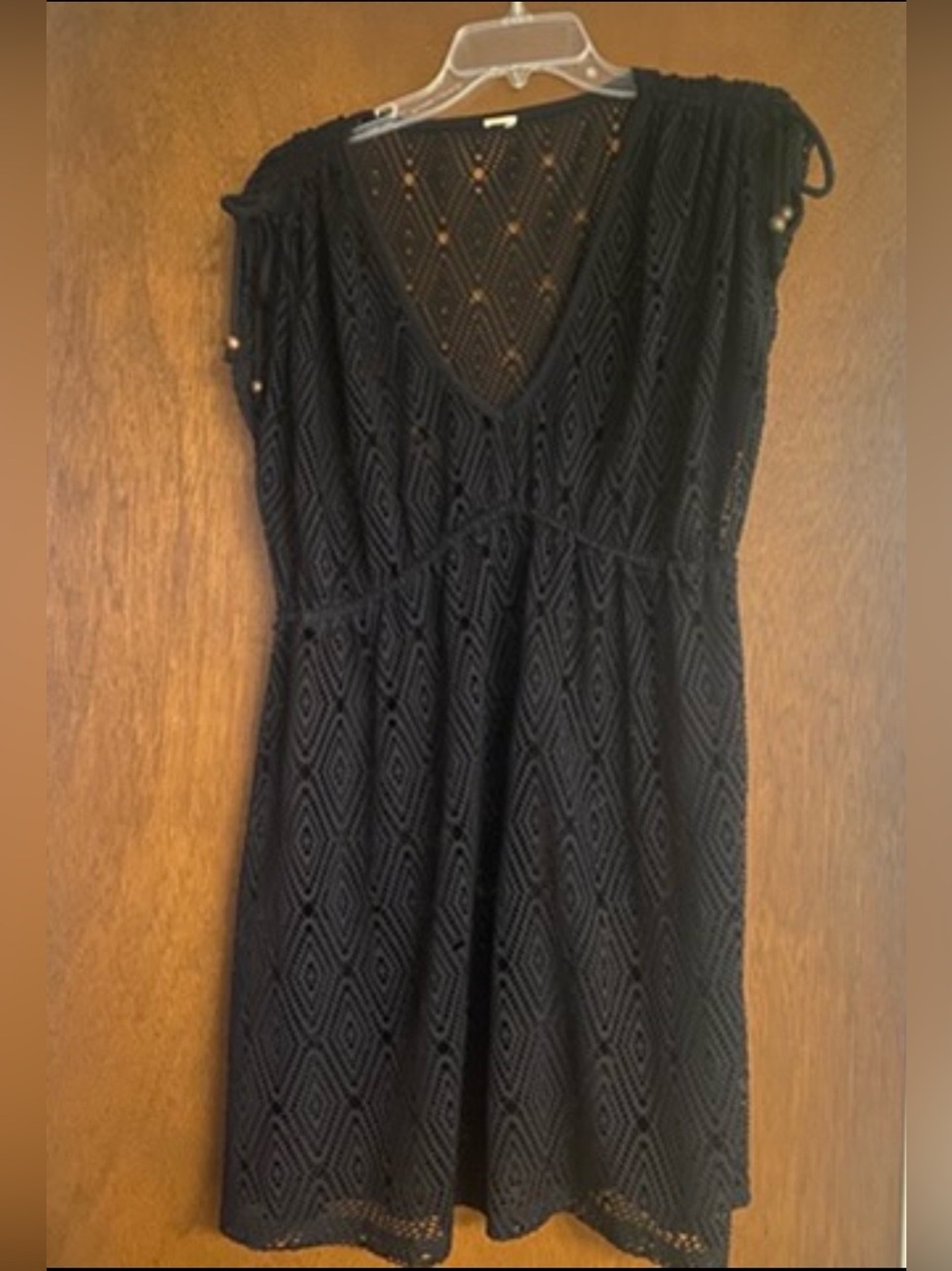 Black Crochet V-Neck Swimsuit Cover-up Tunic Dress